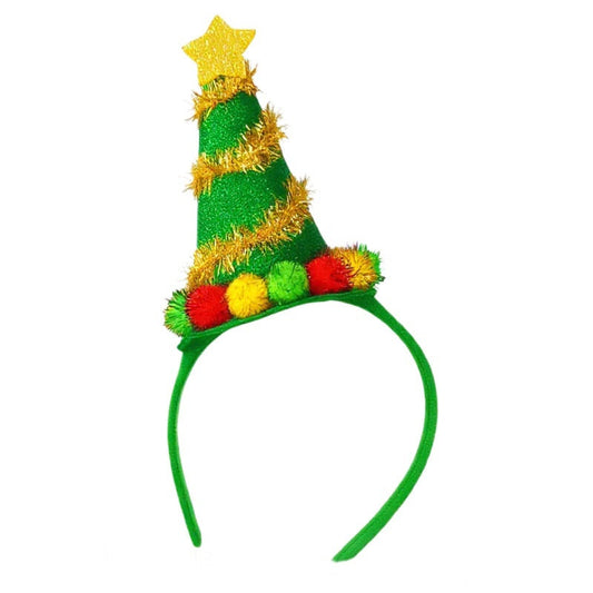 JMT-978058 Festive Handmade Cartoon Christmas Headband with Fluffy Balls and Ribbons