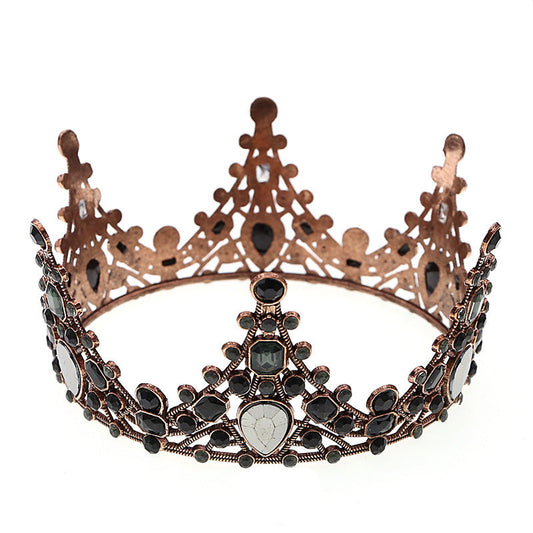 JMT-995018 Elegant Retro Round Crown Headdress with Black Crystals and Alloy Material