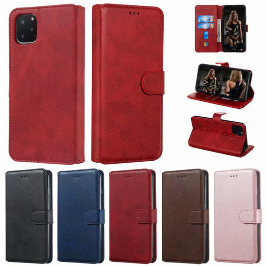 JMT-997322 Sleek Solid Color Leather Phone Case with Classic Calf Pattern for Samsung