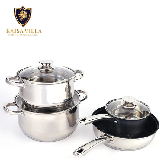 JMT-443146 Stainless Steel Non-Stick Cookware Set - 12-Piece Cooking Pots and Pans Kitchen Set