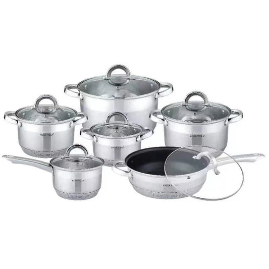 JMT-443146 Stainless Steel Non-Stick Cookware Set - 12-Piece Cooking Pots and Pans Kitchen Set