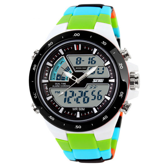 JMT-653149 Waterproof Dual Display Electronic Watch with 50m Water Resistance, 44mm Dial, Rubber Band, and Digital Screen