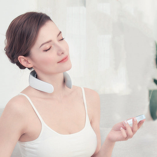 JMT-735645 Voice-Controlled Neck Massager with 6 Modes and 16 Intensity Levels, USB Rechargeable, Fit for Daily Use