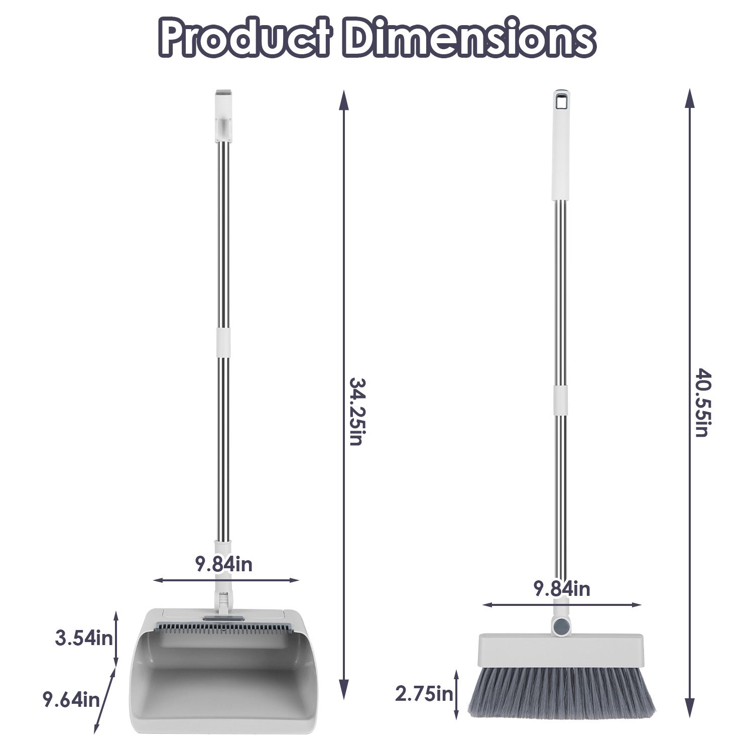 JMT-859978 4-in-1 Broom and Dustpan Set with Adjustable Stainless Steel Handle for Home and Office Cleaning