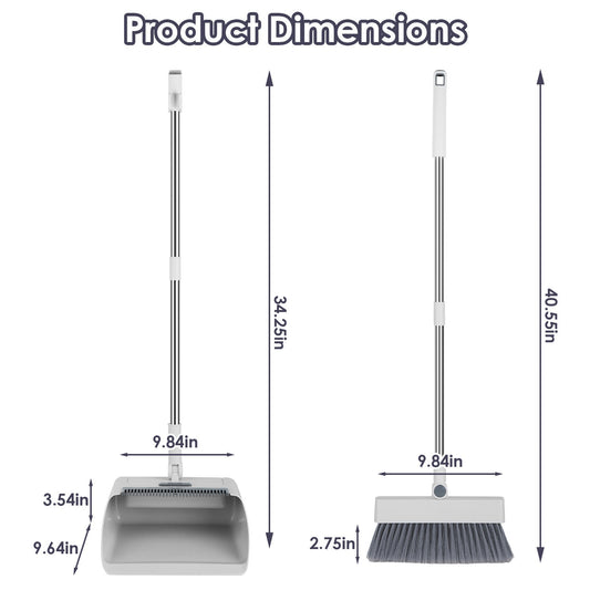 JMT-859978 4-in-1 Broom and Dustpan Set with Adjustable Stainless Steel Handle for Home and Office Cleaning