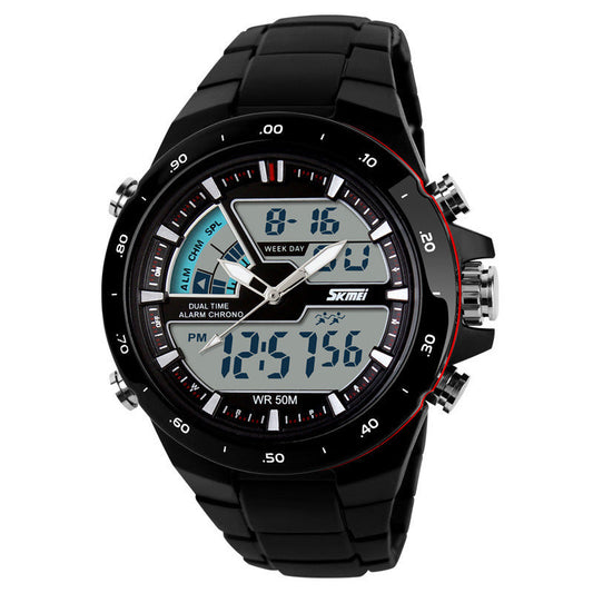 JMT-653149 Waterproof Dual Display Electronic Watch with 50m Water Resistance, 44mm Dial, Rubber Band, and Digital Screen