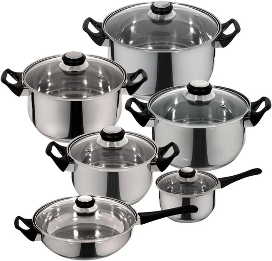 JMT-934666 Modern Stainless Steel Kitchenware Set with Induction-Compatible Glass Bottom Cookware