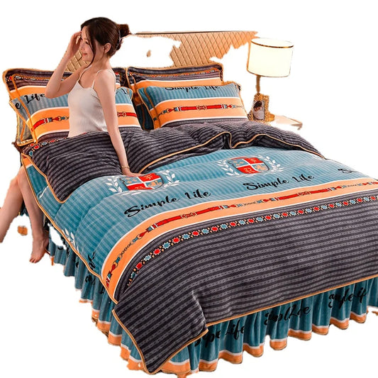 JMT-597322 Flannel Comforter Set with Velvet Milk Fleece Quilt for Cozy Bedding