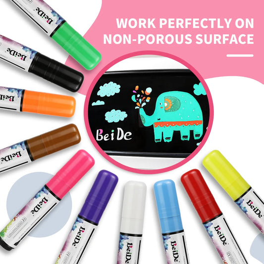 JMT-119050 10mm Flat Tip Neon Dry Erase Liquid Chalk Marker - Water-Based, 8 Colours, Reusable, Safe for Skin