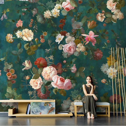 JMT-986762 Floral Non-Woven Fabric Wallpaper - Textured Removable Mural for Home Decoration (118 x 400 inches)