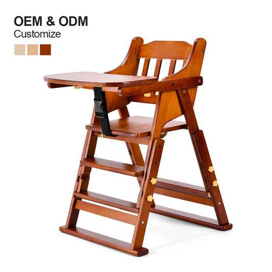 JMT-694730 Folding Wooden Highchair for Children - Adjustable Feeding Chair for Kids' Dining
