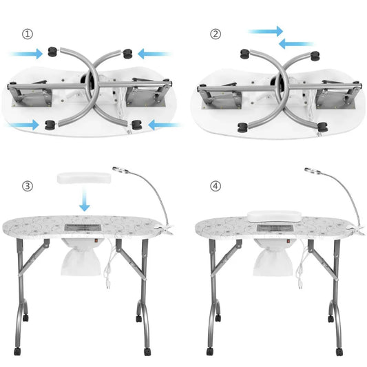 JMT-829258 Portable Folding Manicure Table with Integrated Dust Collector for Nail Salons