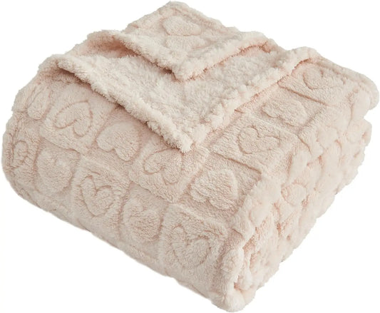 JMT-581514 Super Soft Pink Jacquard Sherpa Blanket 280GSM for Cozy Bedding and Sofa Use