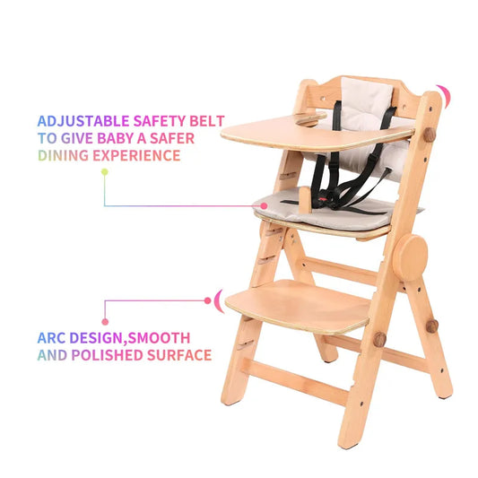 JMT-891338 Adjustable Wooden High Chair for Children - Folding Dining Chair