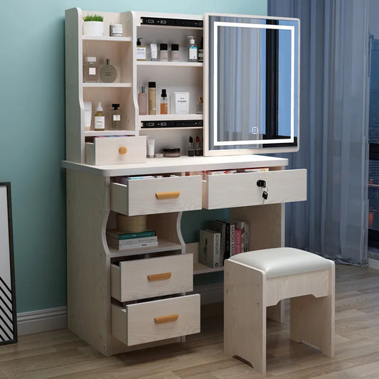 JMT-021258 Elegant MDF Vanity Set with Stool and Mirror for Bedroom Furniture