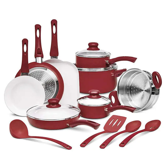 JMT-575370 18-Piece Non-Stick Cookware Set in Black with Cast Iron Pots and Pans