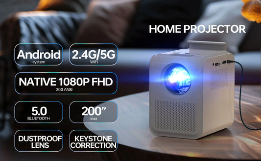 JMT-525706 Portable 4K Projector with Built-in Battery for Home, Office, and Outdoor Use, 3D & HD Compatible