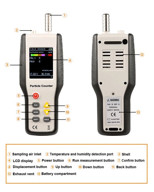 JMT-775178 High Sensitivity PM2.5 Air Quality Monitor - Handheld Dust Particle Counter with Temperature and Humidity Measurement