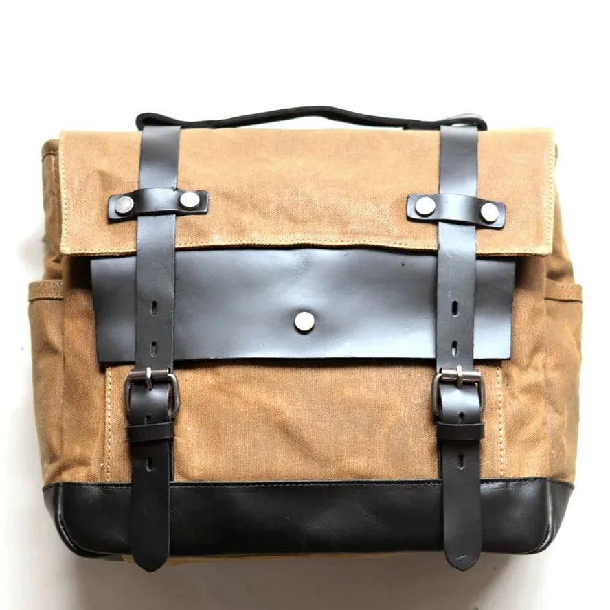 JMT-219786 Universal Motorcycle Saddle Bags - Vintage Canvas Tail Bag with Zippered Pockets, 10.75L Capacity