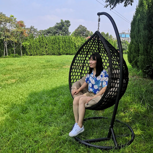 JMT-302666 Double Seated Rattan Egg Swing Chair with Cushion for Outdoor Patio and Garden Use