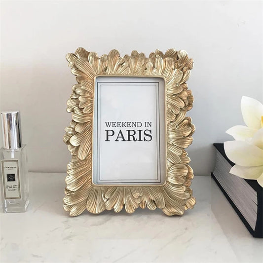 JMT-633226 Antique Gold Resin Photo Frame 4x6 Vintage Tabletop Display for Home Decor