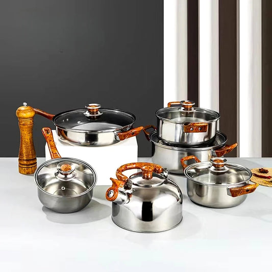 JMT-508682 Classic 12-Piece Multifunctional Aluminium Non-Stick Cookware Set with Clear Glass Lid