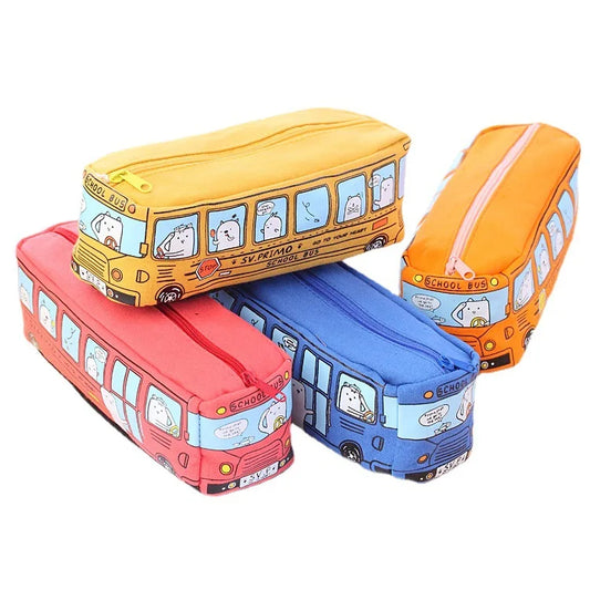 JMT-159050 Large Capacity Cartoon Printed School Bus Pencil Case for Boys and Girls - Canvas Zipper Pouch