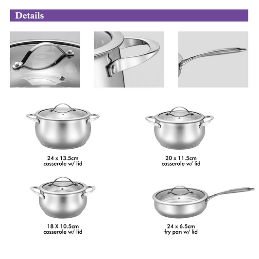 JMT-379914 Stainless Steel Non-Stick Cooking Pot Set - 8 Piece Cookware Collection
