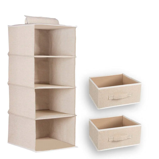 JMT-398026 4-Layer Cotton and Linen Fabric Hanging Organizer Box for Home Storage and Organisation