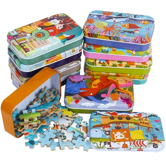 JMT-815562 60-Piece Wooden Jigsaw Puzzle Set Featuring Animal Cartoon Characters for Early Education
