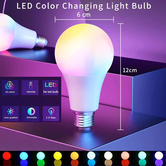JMT-582346 Dimmable RGB LED Light Bulb E26/E27 - Multicolor Remote Control Options for Home and Party Use