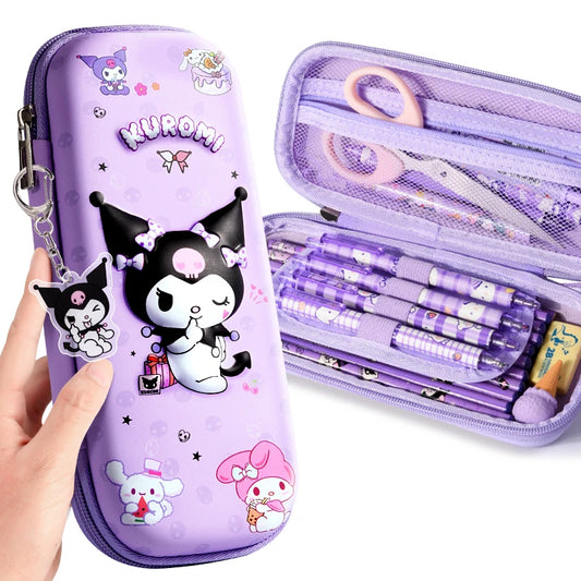 JMT-864138 Cute Kawaii Kuromi Leather Pencil Case for School and Stationery Supplies
