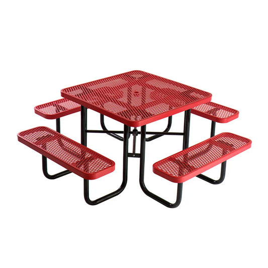 JMT-496970 Outdoor Steel Picnic Table with Umbrella Hole and Thermoplastic Coating for Commercial Use
