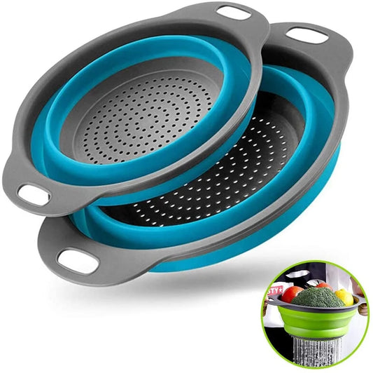 JMT-280458 Collapsible Silicone Colander Set for Easy Draining of Pasta, Vegetables, and Fruits