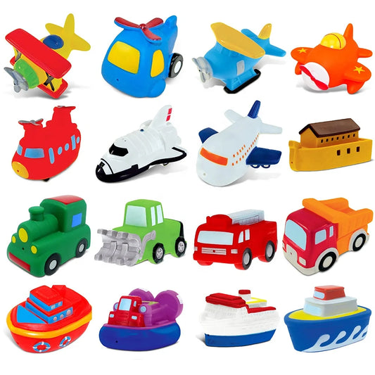 JMT-101258 Cartoon Rubber Bath Toy Set for Toddlers - Boat, Plane, and Car Squirters for Fun Bathtub Play