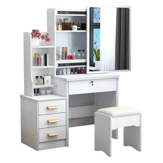 JMT-726346 Elegant Makeup Vanity Table with Mirror and Drawers, Complete with Stool for Bedroom