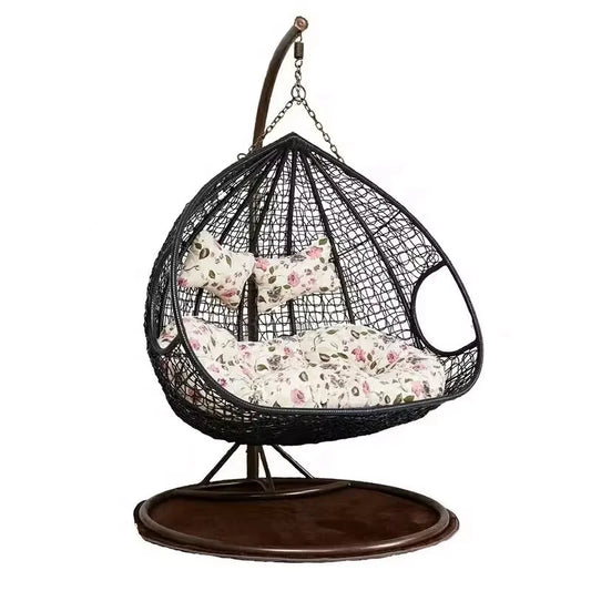 JMT-630346 Double Seated PE Rattan Metal Stand Outdoor Hanging Swing Egg Chair for Garden