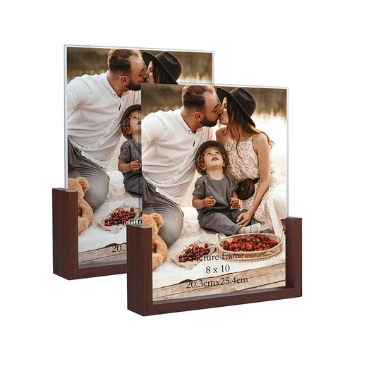 JMT-390346 Rustic Wooden Photo Frame with Walnut Base and High Definition Acrylic Cover