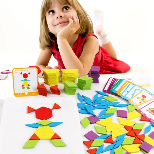 JMT-242698 155 Piece Educational Wooden Tangram Puzzle for Brain Teasers and Montessori Learning