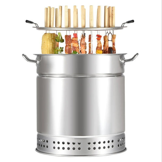 JMT-875466 Outdoor Portable Charcoal BBQ Grill - Stainless Steel Smokeless Camping Cooking Grill