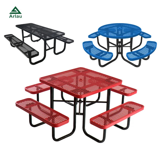 JMT-496970 Outdoor Steel Picnic Table with Umbrella Hole and Thermoplastic Coating for Commercial Use