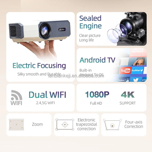 JMT-460170 A004 Pro Full HD 1080P Portable Projector with Auto Focus and Wireless Screen Mirroring
