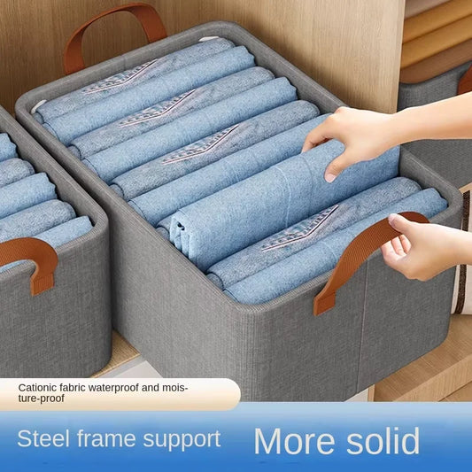 JMT-906506 Collapsible Fabric Storage Box for Jeans - Washable Clothing Organiser with Handles