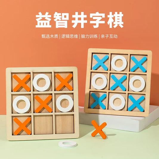 JMT-276618 Wooden Tic-Tac-Toe Board Game for Kids - Logical Thinking Training Toy