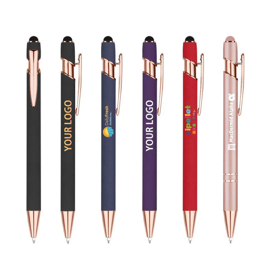 JMT-757450 Rose Gold Custom Logo Soft Touch Screen Pen with Rubber Grip for Mobile Devices