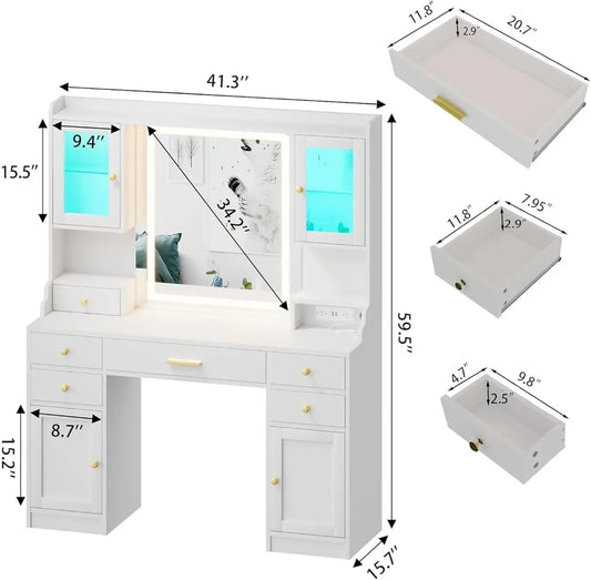 JMT-660810 Elegant Vanity Table with Mirror and Storage Drawers for Organising Beauty Essentials