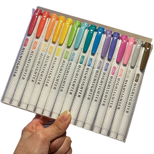 JMT-387274 Pastel Highlighter Set with Oblique Brush Tips - 15 Colour School Stationery