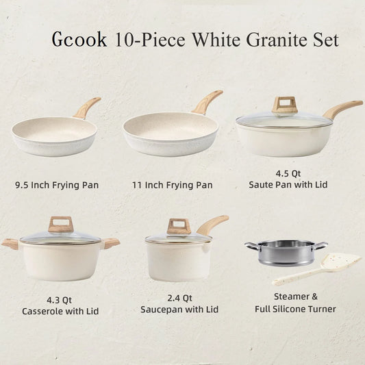 JMT-213770 10-Piece Cookware Set with Frying Pan, Soup Pot, and Spatula for Versatile Kitchen Cooking