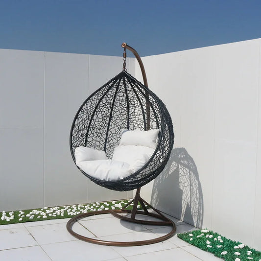 JMT-826954 Outdoor Rattan Egg Chair Swing with Metal Stand for Single Adult Use in Custom Colours