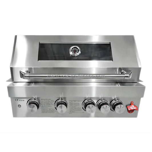 JMT-008842 Heavy-Duty 304 Stainless Steel Outdoor BBQ Grill with Rotisserie, Gas & Charcoal Dual Function